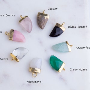 5 pcs -Medium Horn Tooth Gemstone Drop Pendant, Gemstone Charms, Pink Opal, Amazonite, Black Spinel, Rose Quartz, Jasper Drops, CM20GC