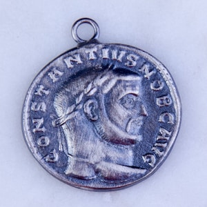 Replica Roman Oxidized Coin, Contantius, Sterling Silver, Coin Pendant, Antique Vintage Style Coin Charm, Roman Empire, Coin Necklace - VC36