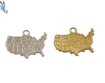 5 pcs-United States Charm in Sterling Silver, Gold Filled, Jewelry Making Supplies, Flag Charms, Patriotic Charms, Lower 48 States, CM036PA