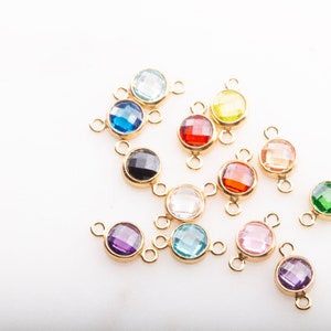 FLATBACK 4mm Gold Filled Checkerboard Connectors, Birthstone CZ Connector Gold Filled CZ Connector, School Color, Permanent Jewelry CM163GC