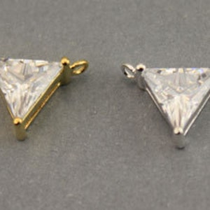 3Pcs-Triangle CZ Solitaire Link Connector in Sterling Silver,Gold Plated, Link Connectors, Jewelry Findings, CZ Pendant Link Connectors,28LC