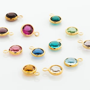 Gold Plated Swarovski Crystal Channel Charm, 6mm Round Crystal, Birthstone Colors, 10pcs per bag, Gold Plated on Base Metal