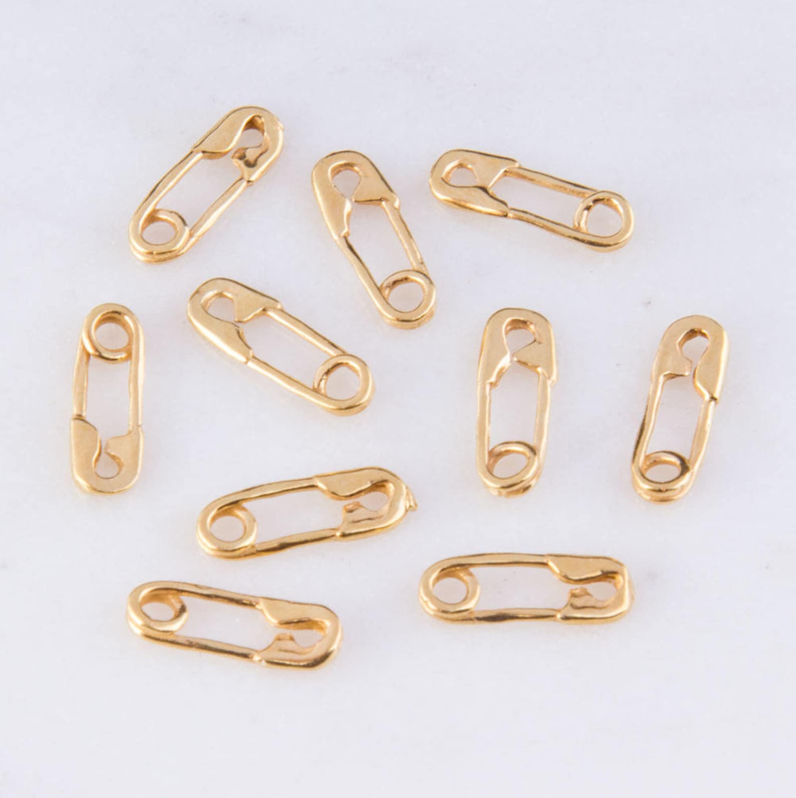 Set of 10 Tiny Safety Pin Charms in Sterling Silver Gold Etsy