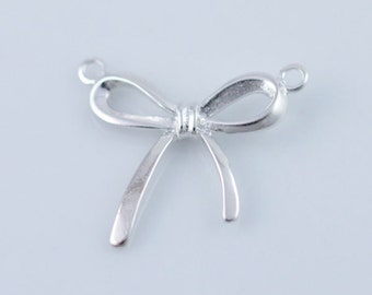 3pcs- Silver Bow Charm,Ribbon Link Charm With Flat Cable Chain 2 Lengths,Bow  Connector ,Permanent Jewelry  Bracelet,HCIN114