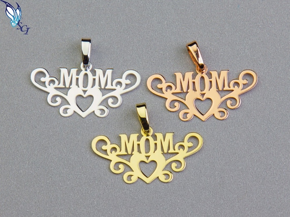 Mom with Heart Pendant, Sterling Silver, Gold Plated over Sterling, Rose  Gold Plated over Sterling, Family, Pendant Necklace, SSPD322