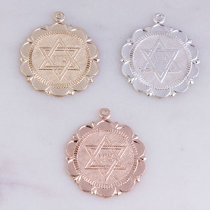 Star of David Round Pendant in Gold Filled, Sterling Silver,Rose Gold Filled, Jewish Charms, Judaism Charms, Religion Charms, CM172R