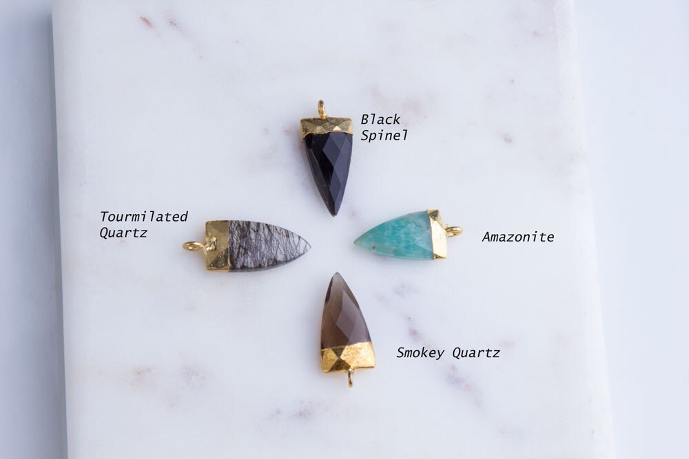 4pcs-pointed Spike Gemstone Drop Pendant, Gemstone Charms, Amazonite, Black  Spinel, Tourmilated Quartz, Smokey Quartz Drops, CM21GC - Etsy