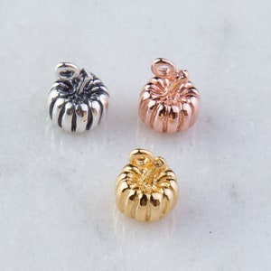 3D Pumpkin Charm, Halloween Theme Pumpkin Charms, Pumpkin in Sterling Silver, Gold Plated or Rose Gold Plated over Sterling Silver, CM013HS