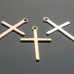 Set of 3, Large Plain Cross Link, Cross Link Pendant, Plain Cross, Religious Jewelry, Sterling Silver Cross, Rose Gold Cross, TC101P