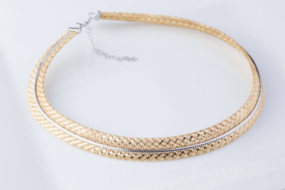 Collier ras de cou en métal plaqué or et mélange d'argent sterling