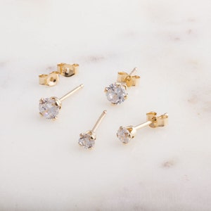 Cubic Zirconia 14K Gold Filled or Silver Stud Earring Component, Jewelry Making Supplies, 3mm and 4mm Gold Studs Available, Simple, GFER118