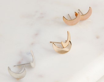 Crescent Moon Stud Earrings, Sterling Silver, Gold Filled, Rose Gold Filled, Post Earrings, Minimalist Earrings, Small Moon Studs,  GFER108