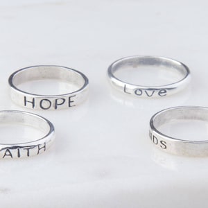Sterling Silver Stackable Rings,minimal,Faith, Hope, Love, Friends Forever Silver Rings,Silver Band Rings,Simple,Everyday Wear,MR01-4