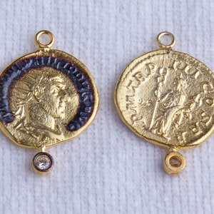 Roman, Greek Medallion Coin Charm in Sterling Silver Heavy Gold Plating, Medallion Pendant, Roman, Greek Coin Charms, VC75