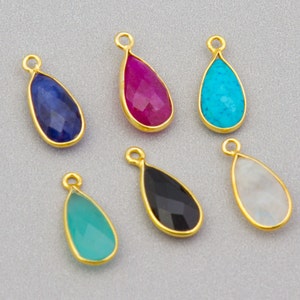 5Pcs-Gemstone Tear Drop, Vermeil, Sapphire, Turquoise, Dyed Ruby, Moonstone, Chalcedony, Black Onyx, Add on Gem, Pendant, Necklace, CM09GC