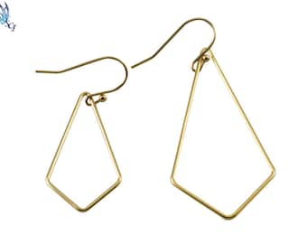 Gold Kite Shaped Hoop Earrings, Geometric Dangle Hoops, Gold Earrings, Available in Different Sizes, Dainty Simple Earrings, Everyday GFER43