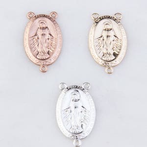 3pcs-Gran Medalla Milagrosa Centro del Rosario de la Virgen María en plata de ley, relleno de oro o relleno de oro rosa, partes del rosario, encantos católicos, CM174R