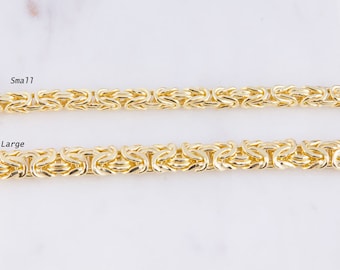 Pulsera ligera con dijes de cadena bizantina bañada en oro, pulsera de cadena bizantina, pulsera bizantina dorada, cadena bañada en oro, SCBR108