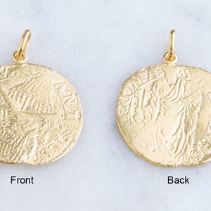Roman/Greek Gold Plated Coin Pendant, Gold Coin Pendant, Thick, Heavy Roman/Greek Coin Charm Pendant, Large Gold Coin VC63