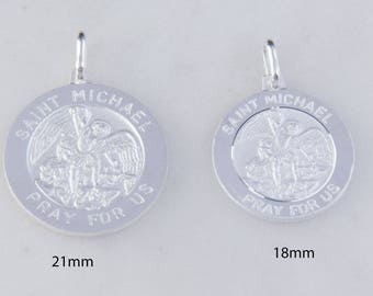 Saint Michael Round Charm Pendant in Sterling Silver, Catholic, Christian Religion Charms, Charm Findings, Saint Patron Charm CM196R