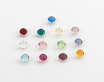Links de pedra de aniversário de canal Swarovski de 6 mm, conector de cristal redondo de 6 mm, cores de pedra de aniversário, 10 unidades por saco, banhado a prata em metal base CRRD34