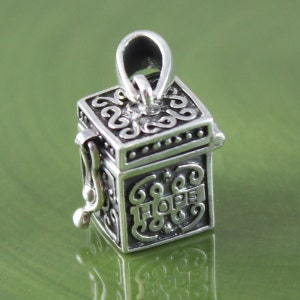 Sterling Silver HOPE  Prayer Box, Charm Pendant, Square Prayer Box, Prayer Box Pendant, Prayer Box Charm, Wish Box Pendant, Hope Charm,PB021