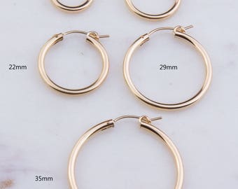 14K Gold Filled Tube Hoop Earring Component,Sold per Pair,11mm,15mm,19mm,22mm, 29mm,35mm,up to 65mmGold Filled Tube Hoops,GFER170