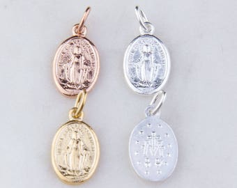 4Pcs-Small Virgin Mary Latin Oval Pendant in Sterling Silver, Gold Plated OR Rose Gold Plated, Miraculous Medal Charm, Catholic Charms,167R