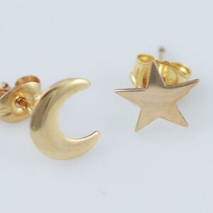 Gold Filled or Sterling Silver Crescent Moon and Star Earring Component, Star Earrings, Moon Earrings, Star Studs, Moon Studs, GFER10-11/261
