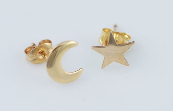 Crescent Moon Stud Earrings Gold Filled