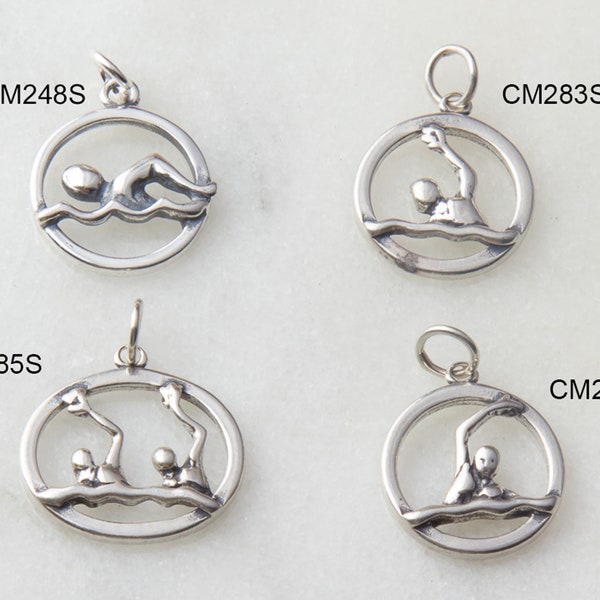 Sterling Silver Swimming/Swimmer Charms, 4 Different Swimming Style Charms, Necklace Charms, Bracelet Charms, CM248S, 283S, 284S, 285S