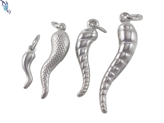 2 Pcs-Small Italian Horn Pendant, Sterling Italian Horn Charms, Horn Pendant For Necklace, Bulk Silver Charms, Italian Horn, HCIN071,121,122
