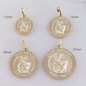 Saint Anthony Round Pendant in Gold Plated, Catholic Charms, Protection Charms, Religion Charms, Saint Patron, St. Anthony Charm CM208R