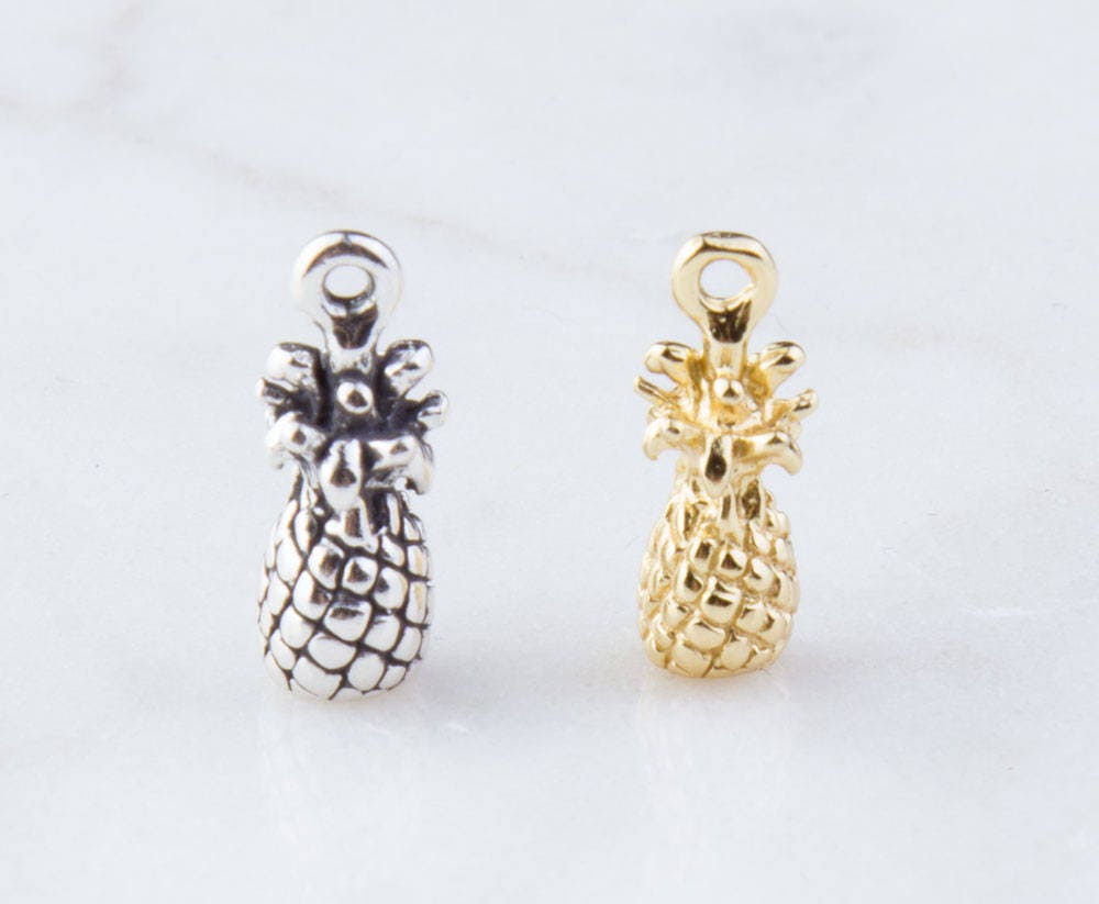 Pineapple Charm in Sterling Silver or Gold Plated over Sterling Silver, Small Pineapple Charm, Summer Fruit, Make a Necklace, BraceletCM001G