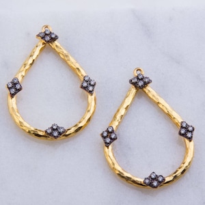 Vermeil Diamond Shape with CZ Teardrop Pendant or Earrings, Priced per Pair,  Thick Vermeil Pendant, vermeil and Oxidized Pendant, GFER145