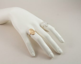 Grande bague Vierge Marie médaille miraculeuse, bijoux religieux, argent sterling, or rempli, anneau de prière, anneau de prière, bague catholique CM266R