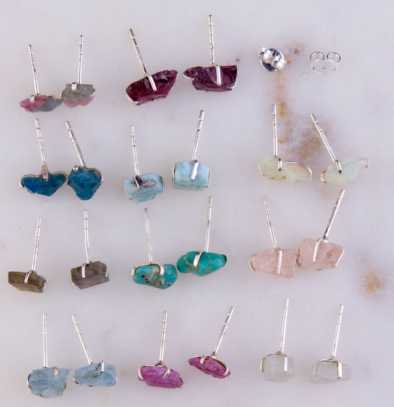 Gemstone Raw Rock Studs Earrings Earring Findings Semi Etsy