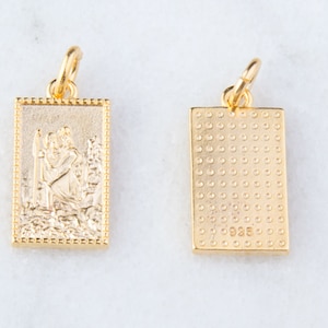 Saint Christopher Rectangle Charm Pendant in Gold Plated, Catholic, Christian Religion Charms, Charm Findings, Saint Patron Charm CM240R