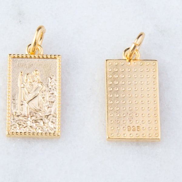 Saint Christopher Rectangle Charm Pendant in Gold Plated, Catholic, Christian Religion Charms, Charm Findings, Saint Patron Charm CM240R