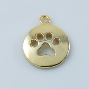 Paw Print Charm Pendant in Gold Plated over Sterling Silver, Necklace or Bracelet Charm, Everyday Charm, Dog Lover Charm Pendant CM275A