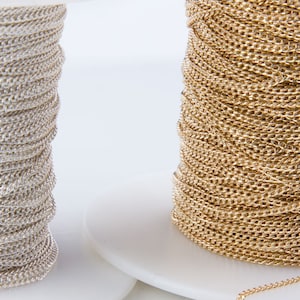 5FT-1.32mm x 2mm Tiny Curb Chain, High Quality Chains in Sterling Silver,Gold Filled, Bulk Curb Chains,Permanent Jewelry SCNF165