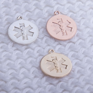 Ciondolo ID medico rotondo in argento sterling, riempito in oro, riempito in oro rosa, ciondolo ID medico rotondo, ID medico incisibile, CM029MD