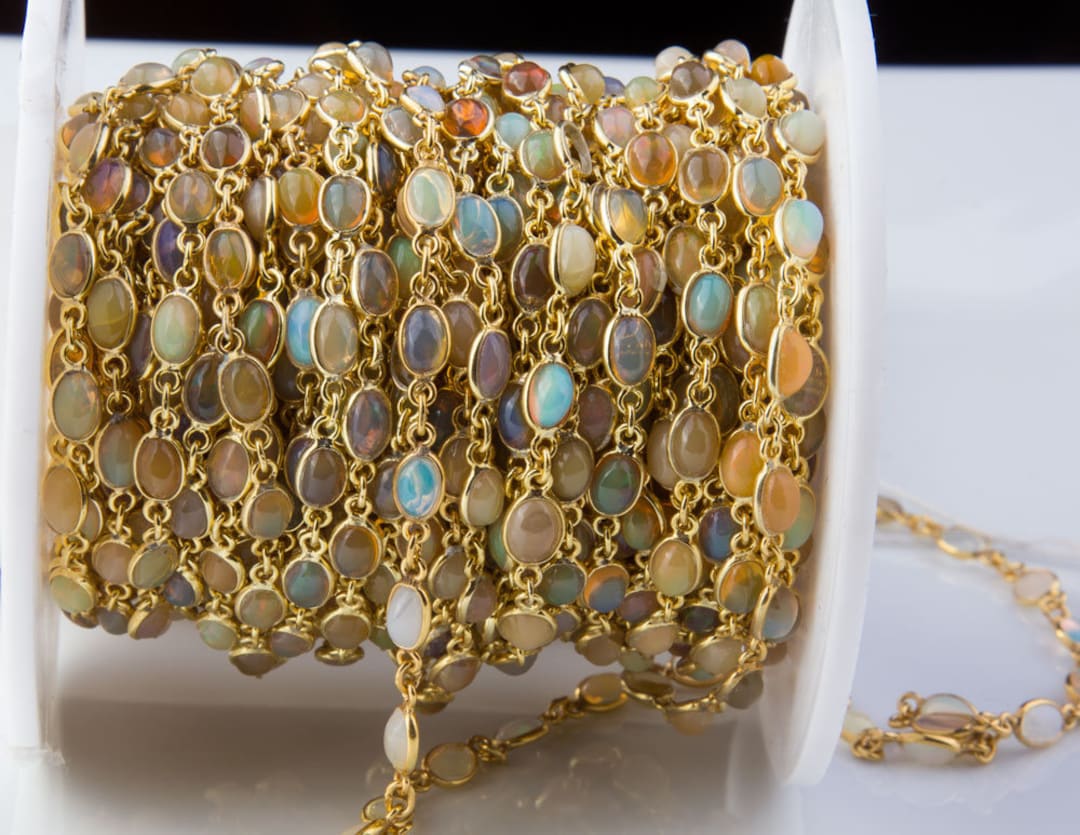 Real Opal Oval Gold Plated Over Sterling Silver Chain by Foot, Gold ...