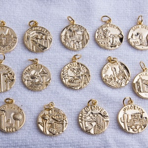Gold Plated on Sterling Silver City Charms, America&#39;s City Charm, Pendant,  Round Disc Pendant For Necklace, Charm for Bracelet - HCIN273