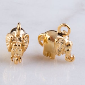 2pcs-Tiny Gold Plated over Sterling Silver Elephant Charm Pendant, Animal Charms, Gold Animal Charms, Shiny Gold Elephant Charm  CM368A