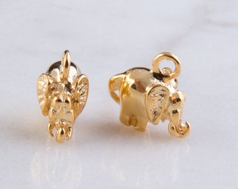 2pcs-Tiny Gold Plated over Sterling Silver Elephant Charm Pendant, Animal Charms, Gold Animal Charms, Shiny Gold Elephant Charm  CM368A