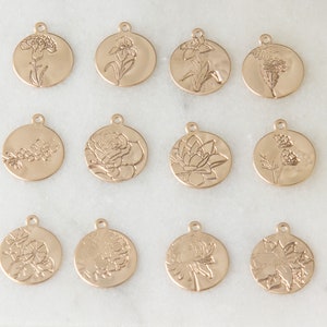 Birth Month Flower Charms in Gold Filled, Garden Flower Pendant, Birthday Flower Charm Pendants for Necklace,Bracelet, Gift for Her, HCIN280