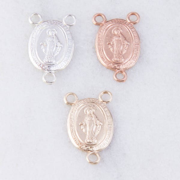 5 Pcs-Small Miraculous Medal Virgin Mary Rosary Center in Sterling Silver, Gold Fill or Rose Gold Fill,Rosary Parts, Catholic Charms, CM135R