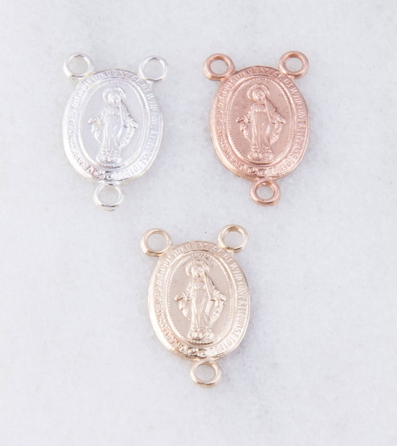 5 Pcs-Small Miraculous Medal Virgin Mary Rosary Center in Sterling Silver Catholic Charms CM135R Gold Fill or Rose Gold Fill,Rosary Parts