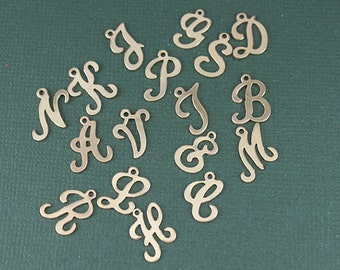 SET OF 5, Gold Filled Script Cursive Letter Initials Charm, Charm Finding, Gold Filled Charm, Gold Filled Initial, Permanent  Jewelry Charm